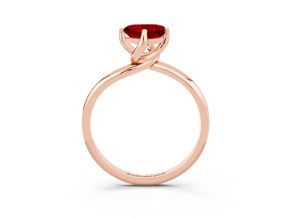 Rose gold Heart Cut Ruby Solitaire Engagement Ring with Four-Prong Setting and Classic Band