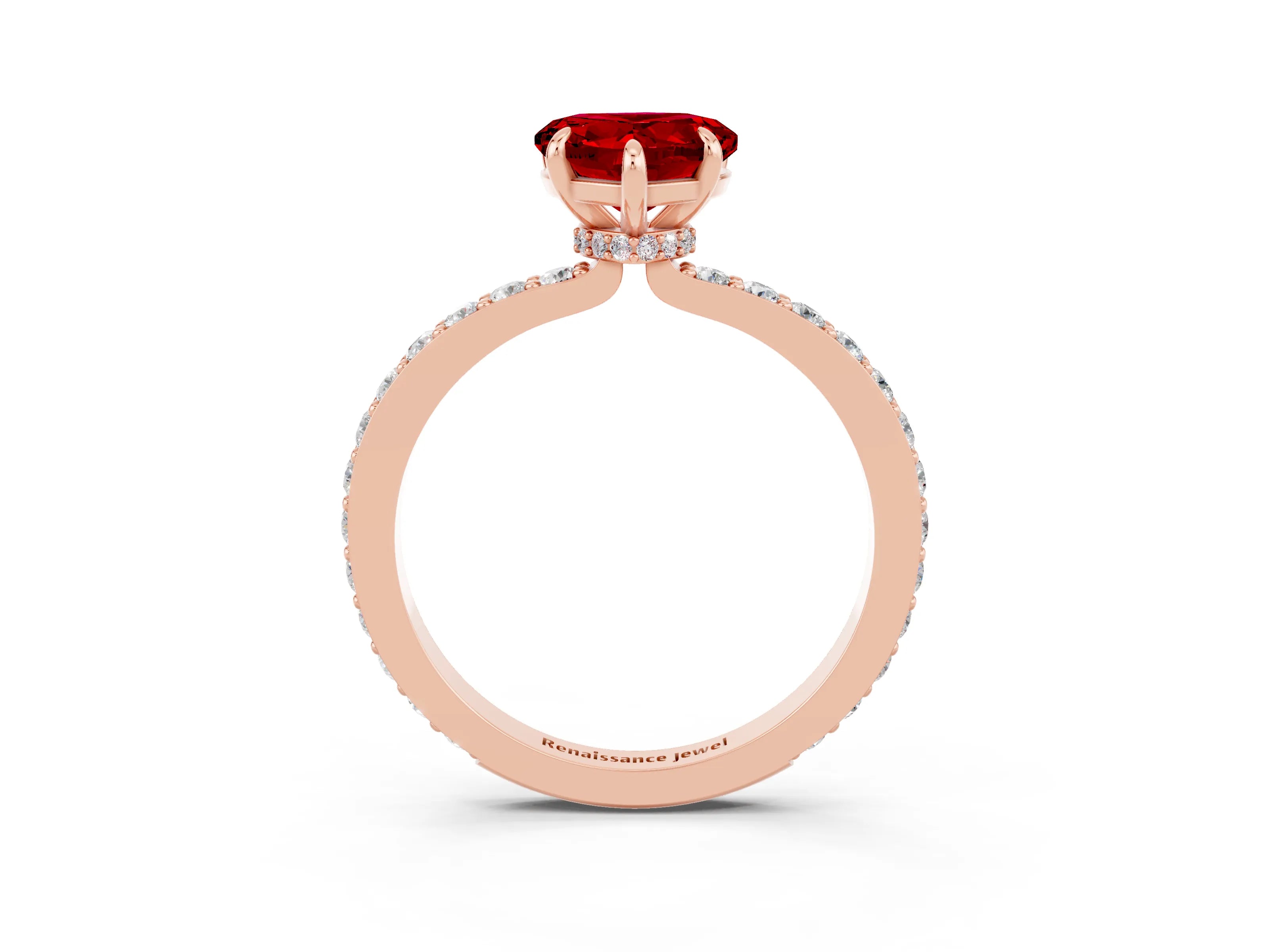 Rose gold Heart Cut Ruby Solitaire Engagement Ring with Pavé Band and Four-Prong Setting_3