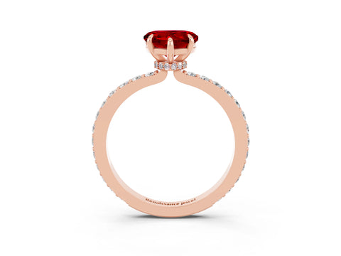 Rose gold Heart Cut Ruby Solitaire Engagement Ring with Pavé Band and Four-Prong Setting_3