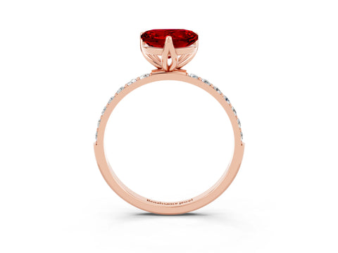 Rose gold Heart Cut Ruby Solitaire Engagement Ring with Pavé Band and Prong Setting_3
