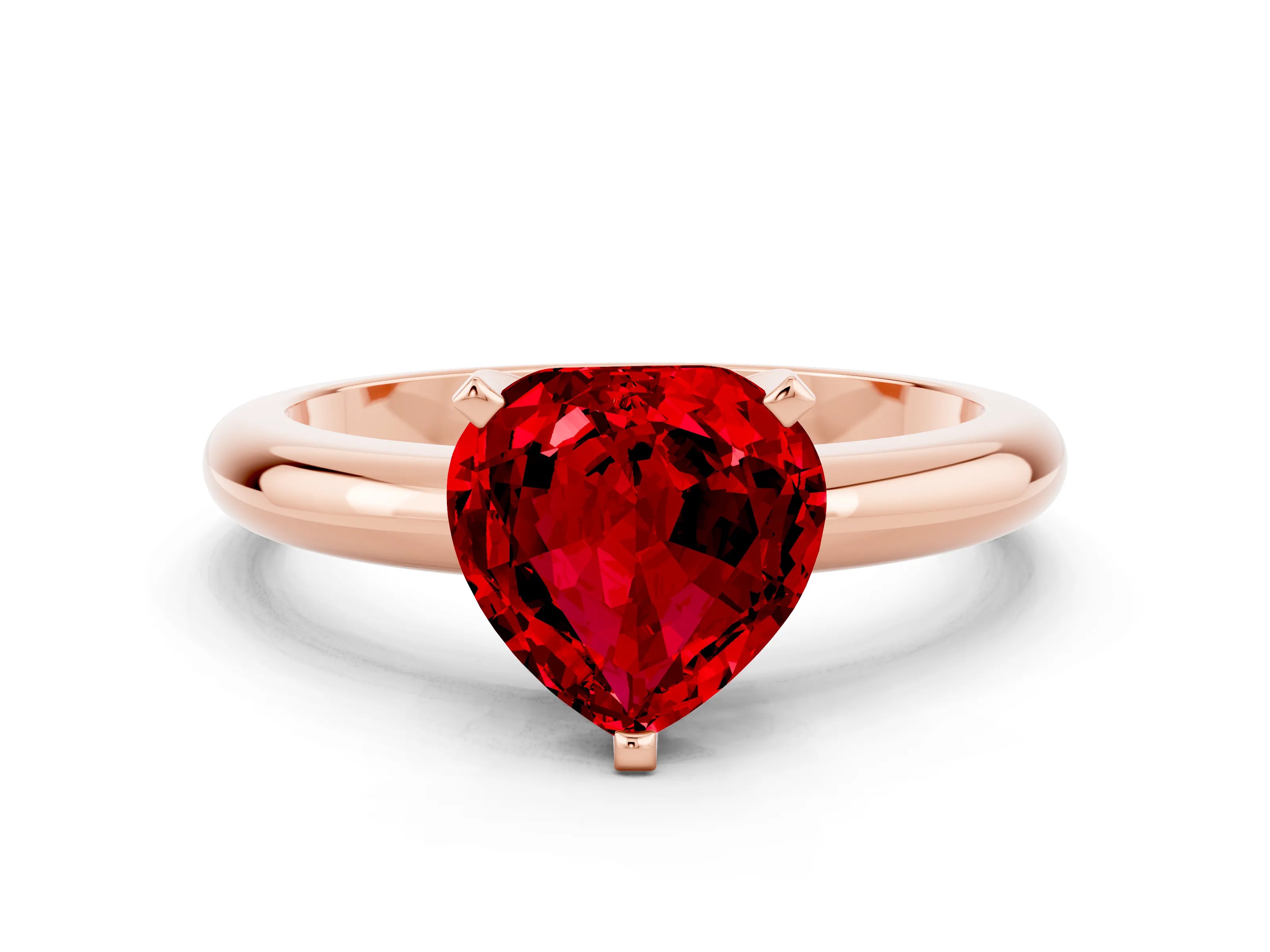 Rose gold Heart Cut Ruby Solitaire Engagement Ring with Round Band and Four-Prong Setting