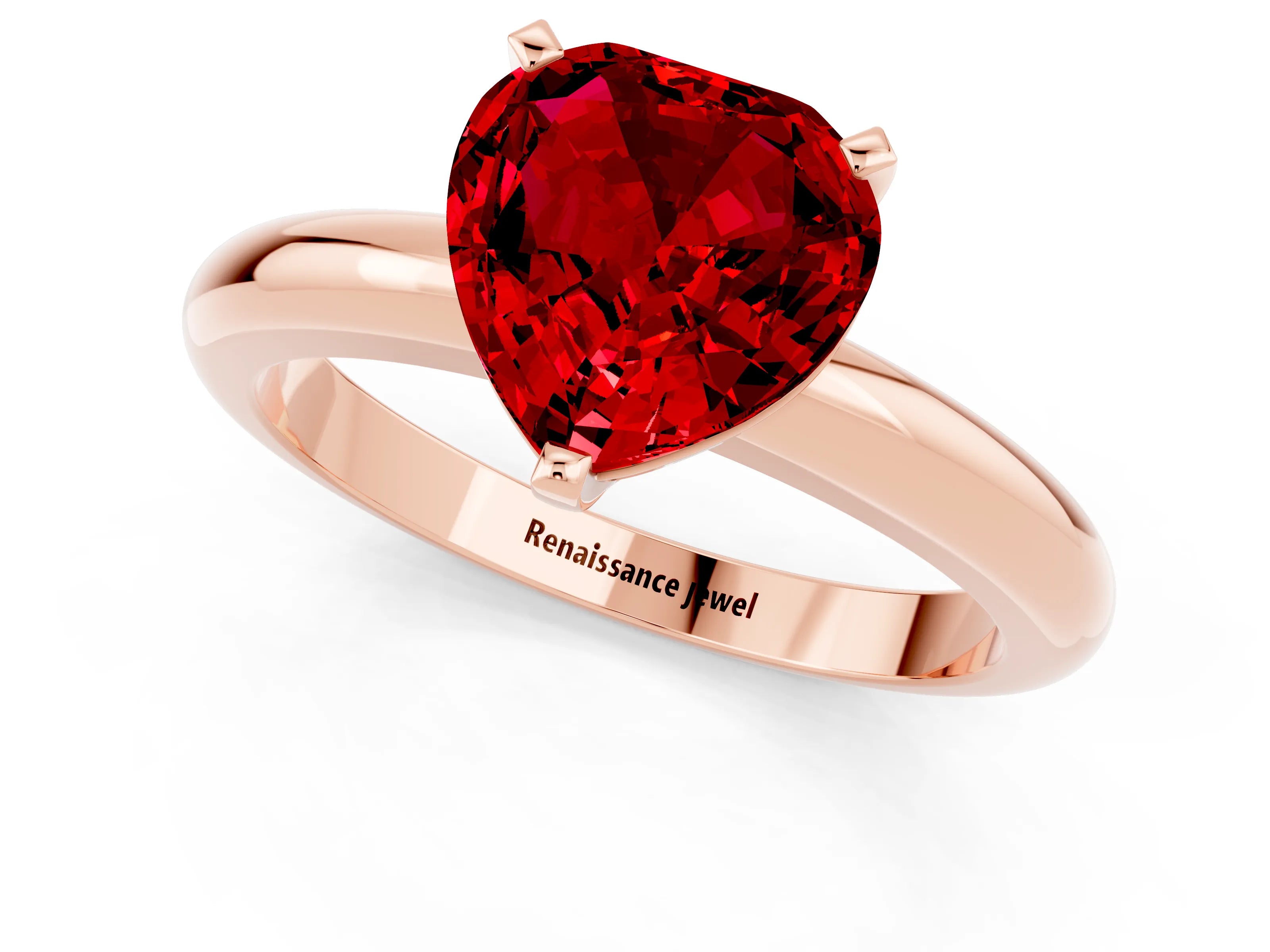 Rose gold Heart Cut Ruby Solitaire Engagement Ring with Round Band and Four-Prong Setting_1