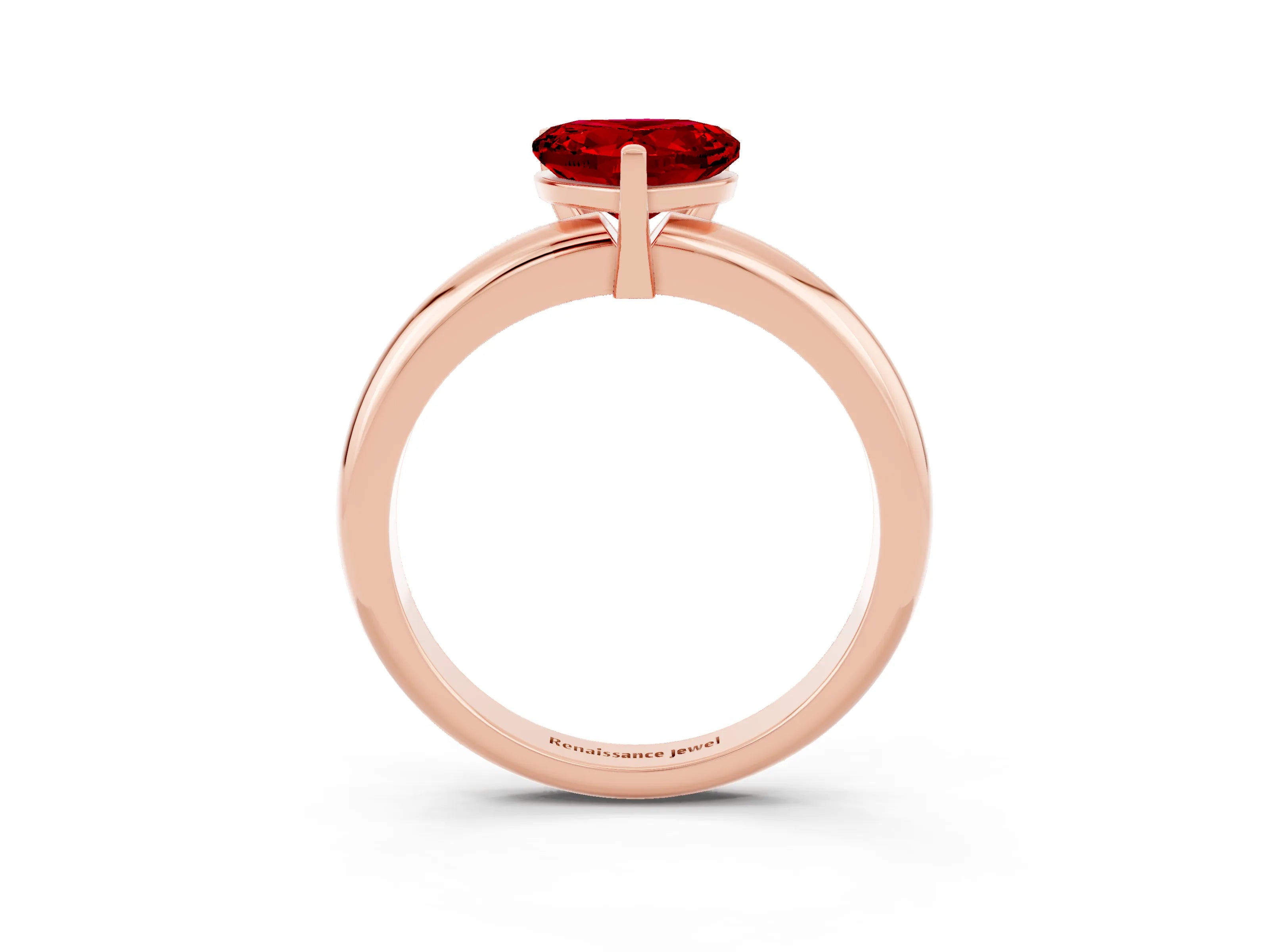 Rose gold Heart Cut Ruby Solitaire Engagement Ring with Round Band and Four-Prong Setting_3