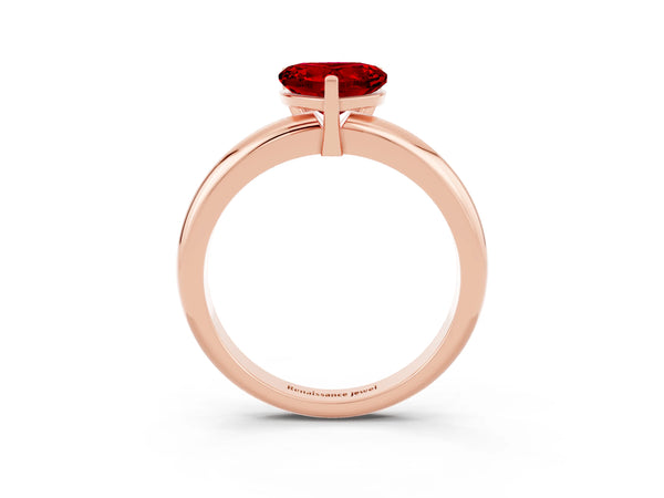 Rose gold Heart Cut Ruby Solitaire Engagement Ring with Round Band and Four-Prong Setting