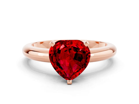 Rose gold Heart Cut Ruby Solitaire Engagement Ring with Round Band and Four-Prong Setting