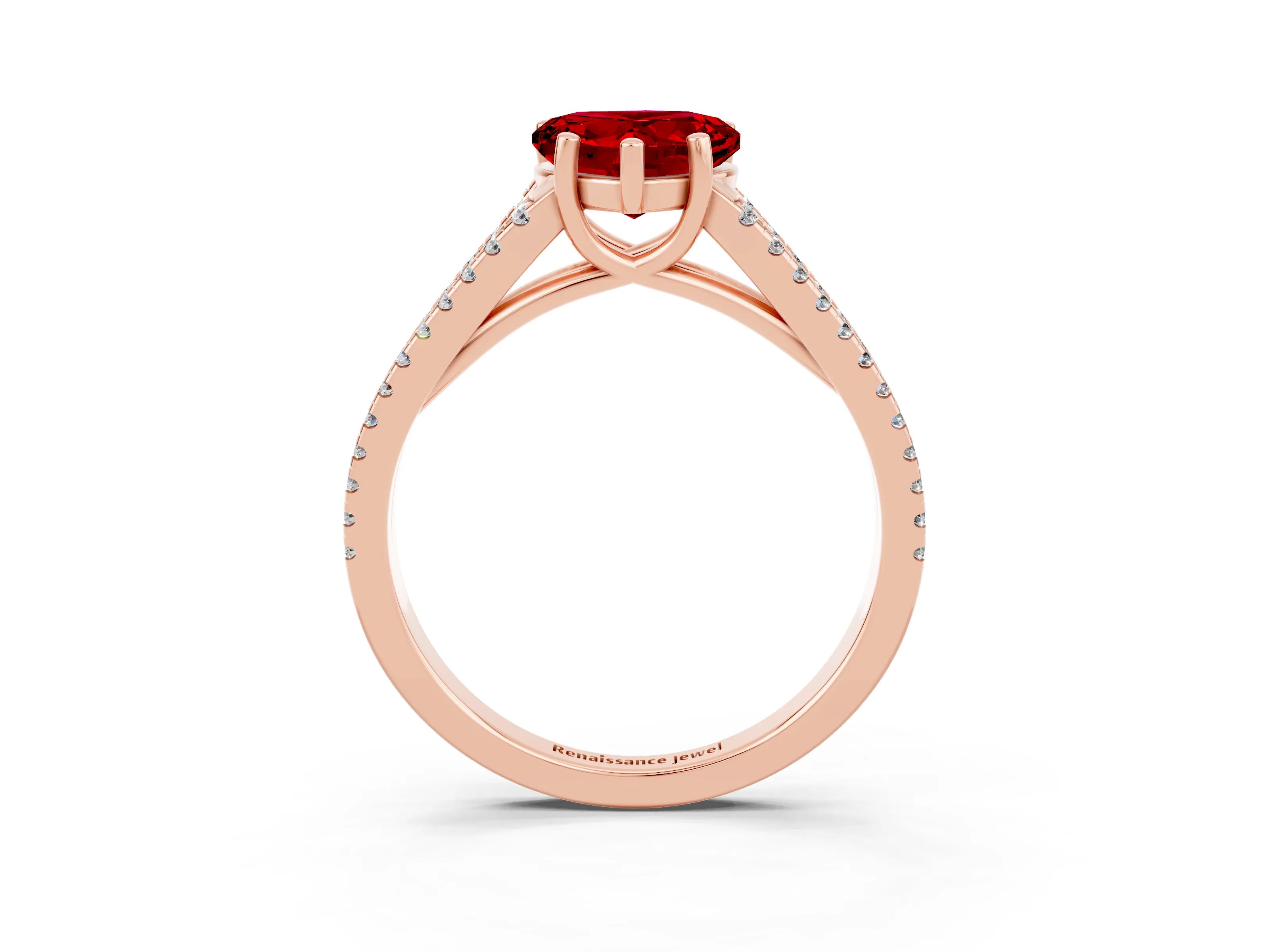 Rose gold Heart Cut Ruby Solitaire Engagement Ring with Split Shank Pavé Band_3