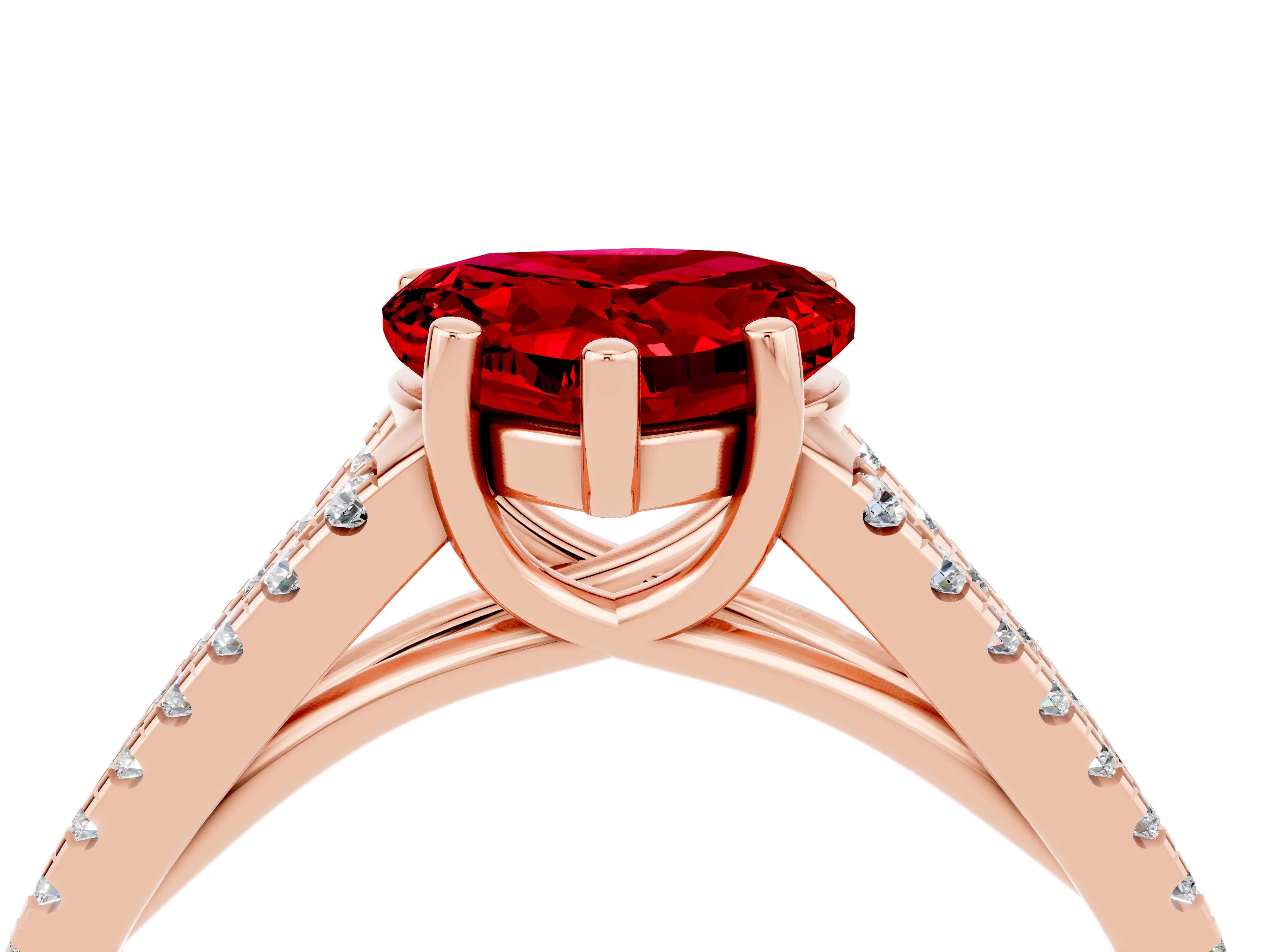 Rose gold Heart Cut Ruby Solitaire Engagement Ring with Split Shank Pavé Band_4