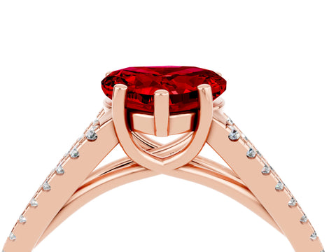 Rose gold Heart Cut Ruby Solitaire Engagement Ring with Split Shank Pavé Band_4