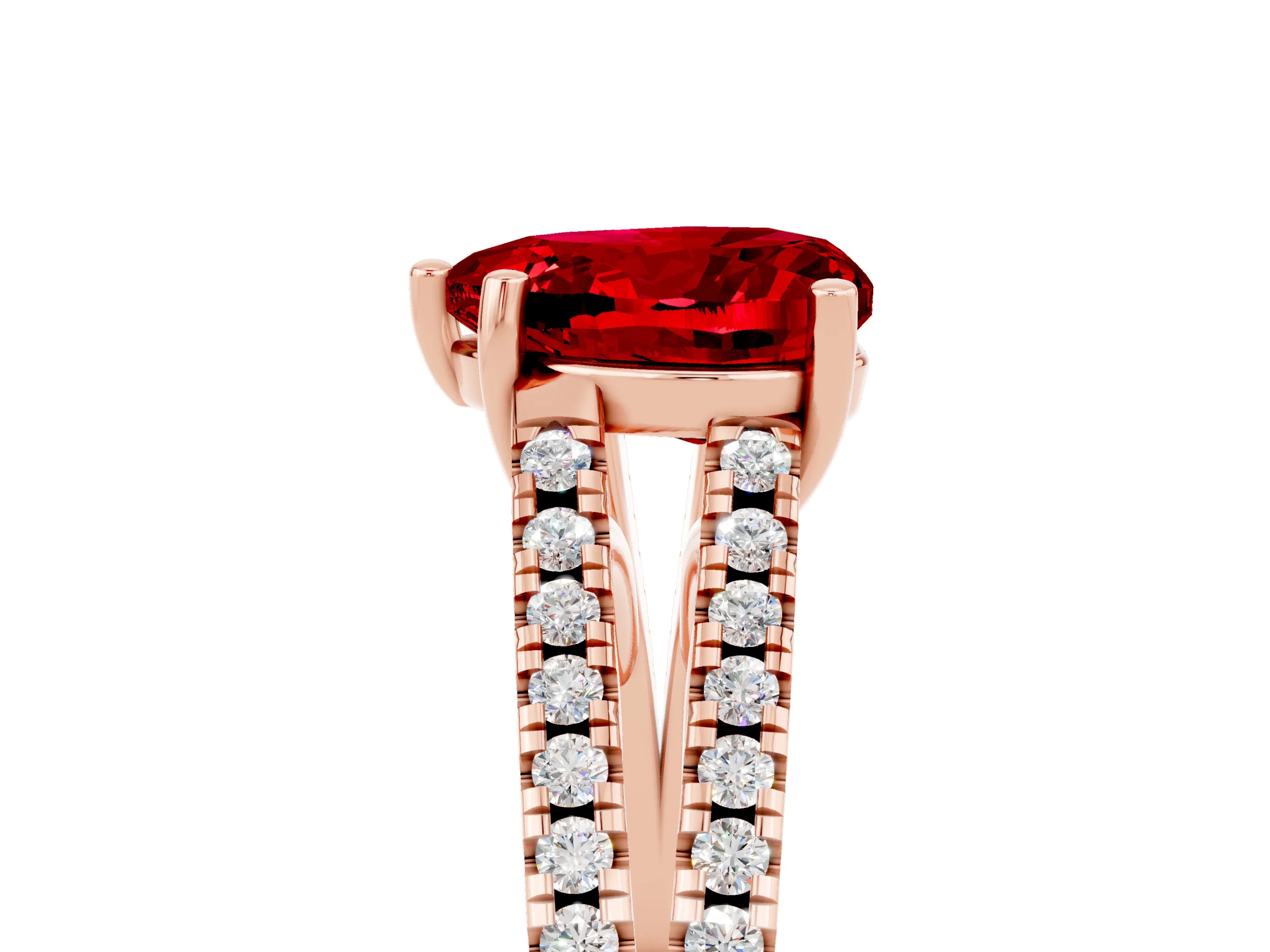 Rose gold Heart Cut Ruby Solitaire Engagement Ring with Split Shank Pavé Band_5