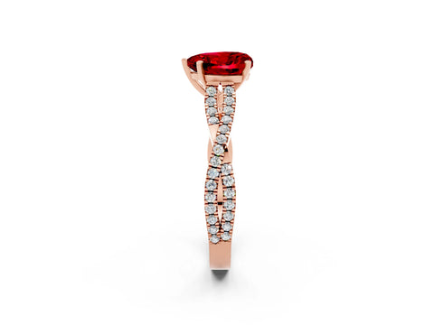 Rose gold Heart Cut Ruby Solitaire Engagement Ring with Twisted Pavé Band and Four-Prong Setting_14
