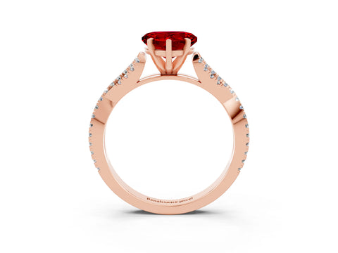 Rose gold Heart Cut Ruby Solitaire Engagement Ring with Twisted Pavé Band and Four-Prong Setting_15