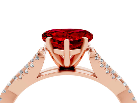 Rose gold Heart Cut Ruby Solitaire Engagement Ring with Twisted Pavé Band and Four-Prong Setting_16