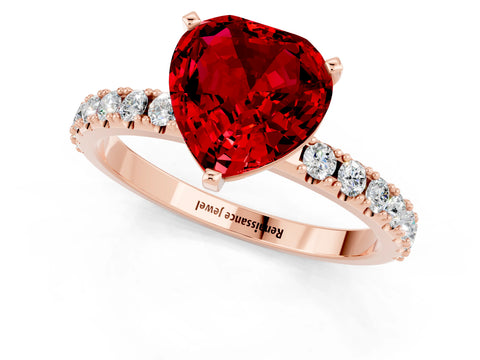 Rose gold Heart Cut Ruby Solitaire Pavé Band with Four-Prong Setting_1