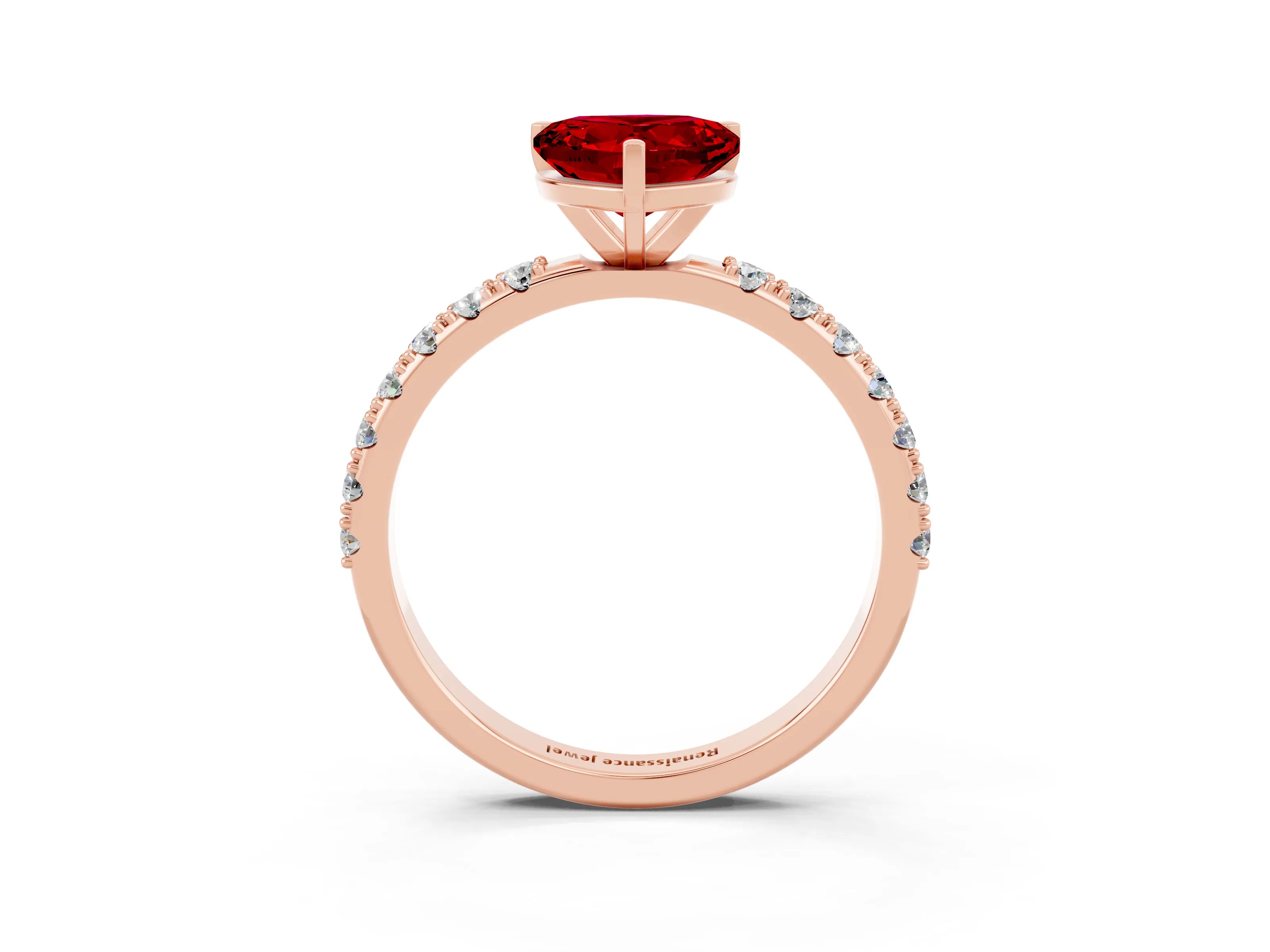 Rose gold Heart Cut Ruby Solitaire Pavé Band with Four-Prong Setting_3