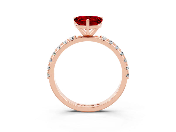 Rose gold Heart Cut Ruby Solitaire Pavé Band with Four-Prong Setting