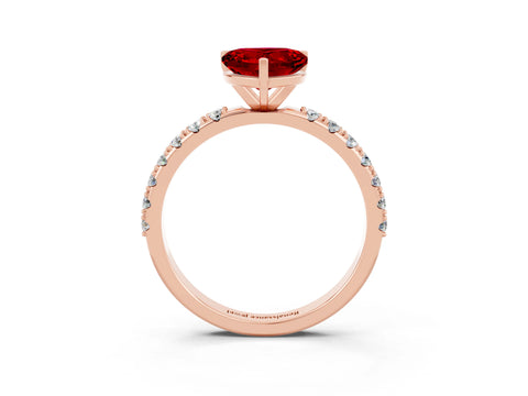 Rose gold Heart Cut Ruby Solitaire Pavé Band with Four-Prong Setting_3