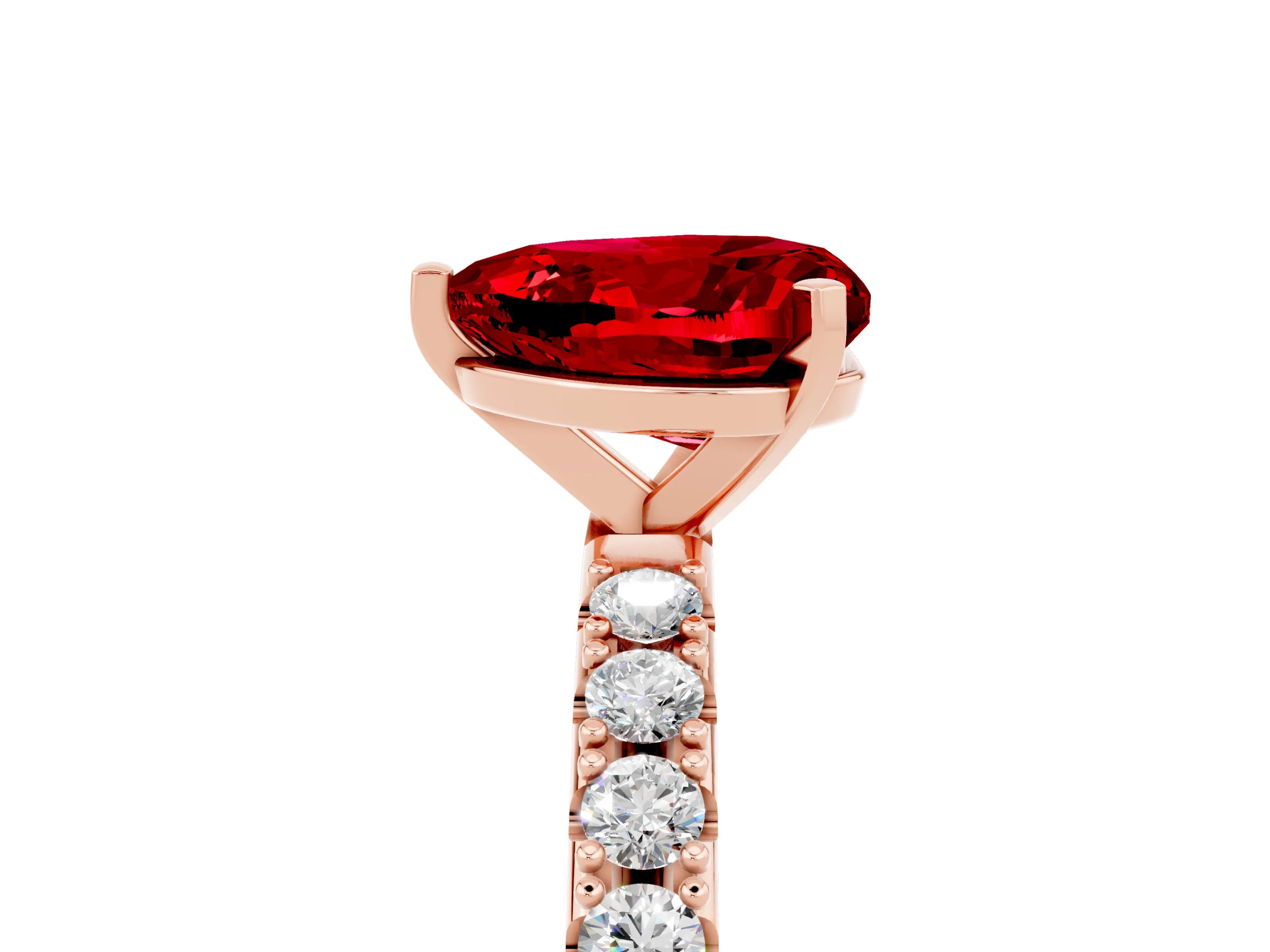 Rose gold Heart Cut Ruby Solitaire Pavé Band with Four-Prong Setting_5