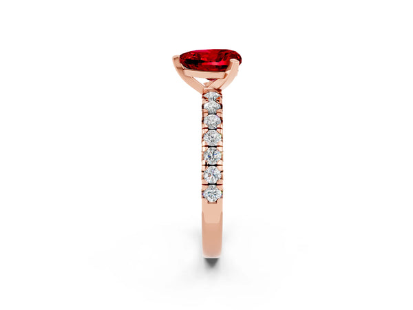 Rose gold Heart Cut Ruby Solitaire Pavé Engagement Ring with Round Band and Prong Setting