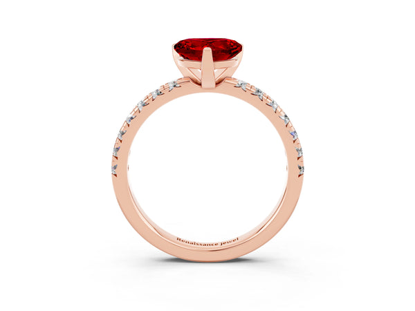 Rose Gold Heart-Shaped Lab-Grown Ruby Solitaire Engagement Ring with Large Round Accent Band