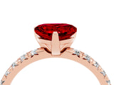 Rose gold Heart Cut Ruby Solitaire Pavé Engagement Ring with Round Band and Prong Setting_76