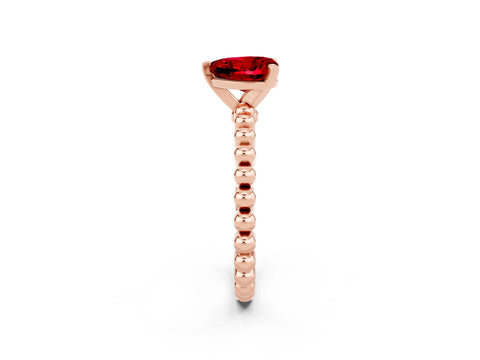 Rose gold Heart Cut Ruby Solitaire Ring with Beaded Band and Prong Setting_2
