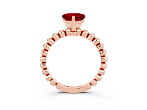 Rose gold Heart Cut Ruby Solitaire Ring with Beaded Band and Prong Setting_3