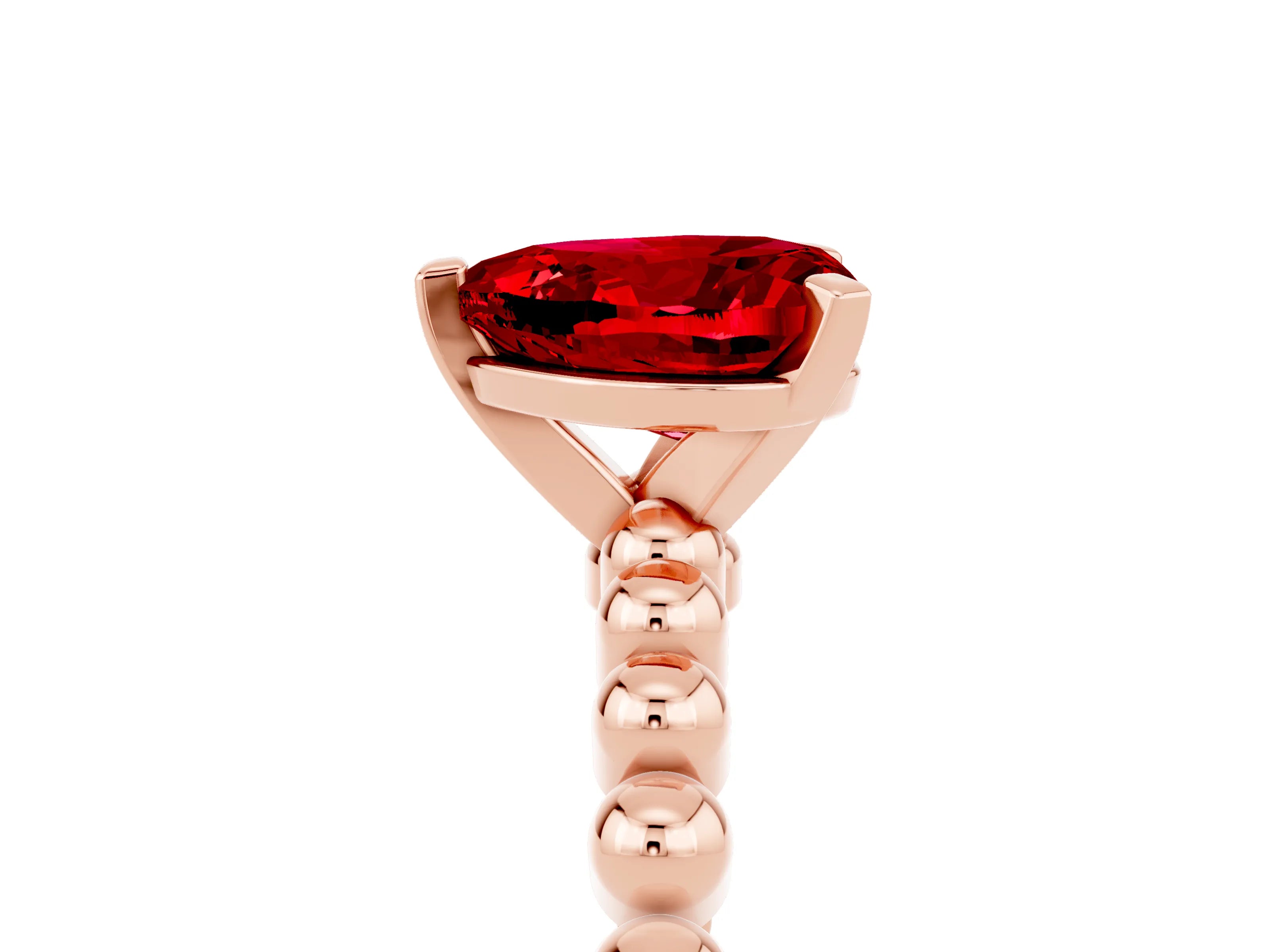 Rose gold Heart Cut Ruby Solitaire Ring with Beaded Band and Prong Setting_5