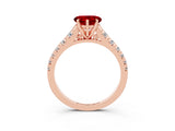 Rose gold Heart Cut Ruby Solitaire Ring with Cathedral Setting and Pavé Band_3