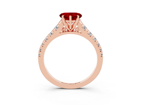 Rose gold Heart Cut Ruby Solitaire Ring with Cathedral Setting and Pavé Band_3