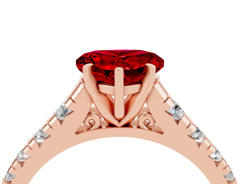 Rose gold Heart Cut Ruby Solitaire Ring with Cathedral Setting and Pavé Band_4
