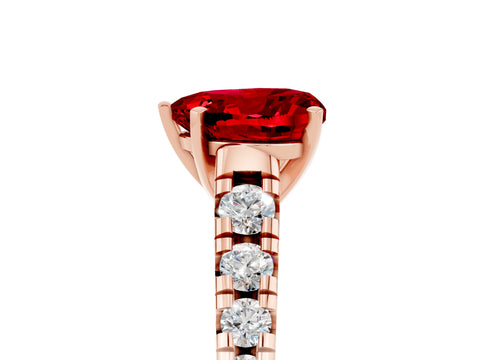 Rose gold Heart Cut Ruby Solitaire Ring with Cathedral Setting and Pavé Band_5