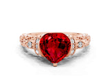 Rose gold Heart Cut Ruby Solitaire Ring with Filigree Band and Four-Prong Setting_24