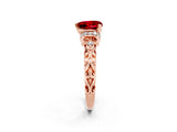 Rose gold Heart Cut Ruby Solitaire Ring with Filigree Band and Four-Prong Setting_26