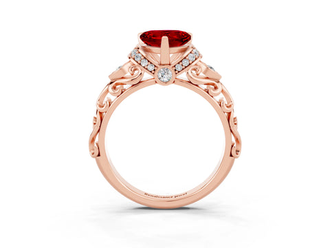 Rose gold Heart Cut Ruby Solitaire Ring with Filigree Band and Four-Prong Setting_27
