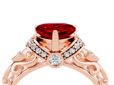 Rose gold Heart Cut Ruby Solitaire Ring with Filigree Band and Four-Prong Setting_28