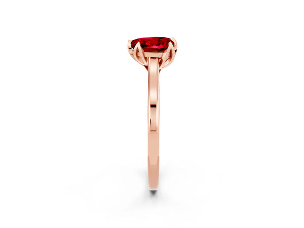 Rose gold Heart Cut Ruby Solitaire Ring with Flower Prong Setting and Classic Band