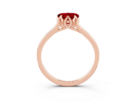 Rose gold Heart Cut Ruby Solitaire Ring with Flower Prong Setting and Classic Band_15