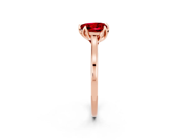 Rose gold Heart Cut Ruby Solitaire Ring with Flower Prong Setting and Classic Band