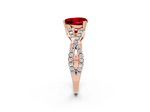 Rose gold Heart Cut Ruby Solitaire Ring with Four-Prong Setting and Twisted Pavé Band_2