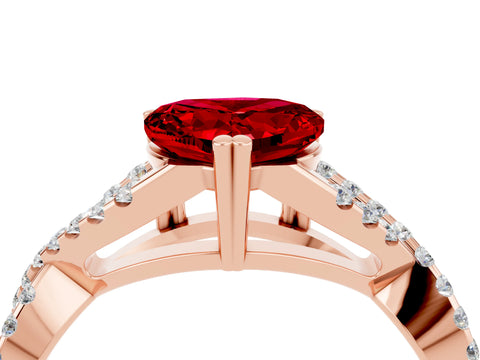 Rose gold Heart Cut Ruby Solitaire Ring with Four-Prong Setting and Twisted Pavé Band_4