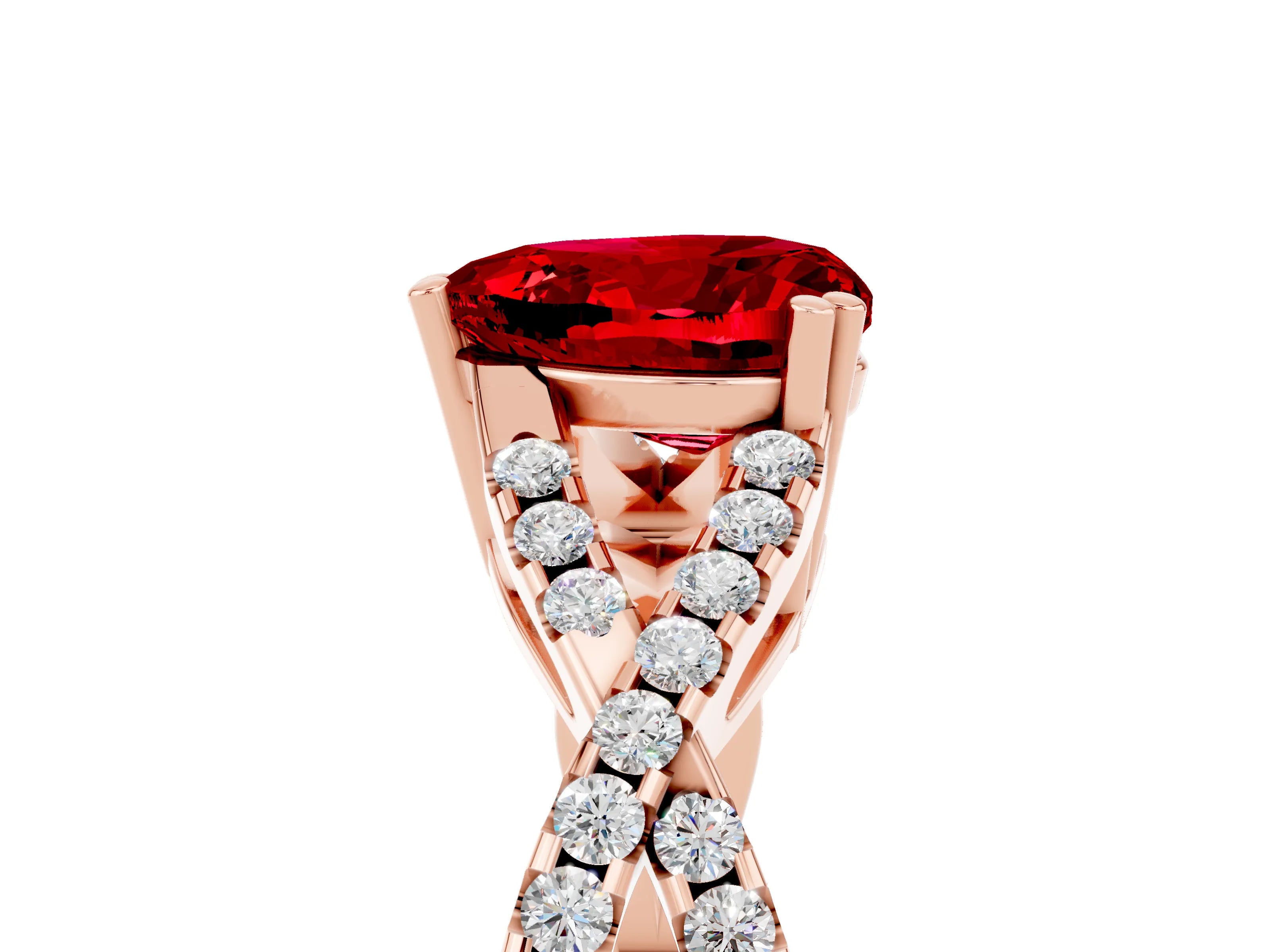Rose gold Heart Cut Ruby Solitaire Ring with Four-Prong Setting and Twisted Pavé Band_5