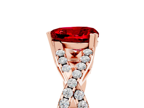 Rose gold Heart Cut Ruby Solitaire Ring with Four-Prong Setting and Twisted Pavé Band_5
