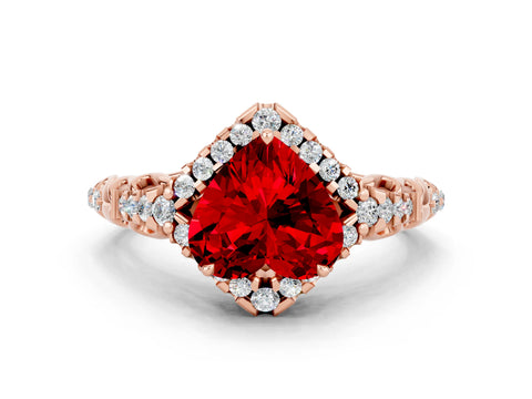 Rose gold Heart Cut Ruby Solitaire Ring with Hidden Halo and Pavé Band_12