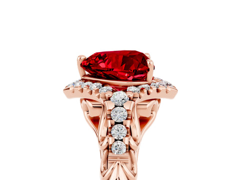 Rose gold Heart Cut Ruby Solitaire Ring with Hidden Halo and Pavé Band_17