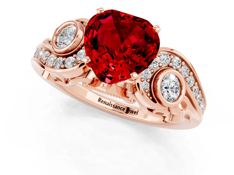 Rose gold Heart Cut Ruby Solitaire Ring with Milgrain Pavé Band and Four-Prong Setting_25