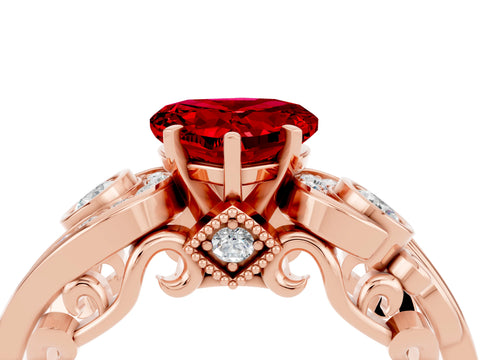 Rose gold Heart Cut Ruby Solitaire Ring with Milgrain Pavé Band and Four-Prong Setting_28