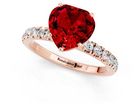 Rose gold Heart Cut Ruby Solitaire Ring with Pavé Accents and Four-Prong Setting_1