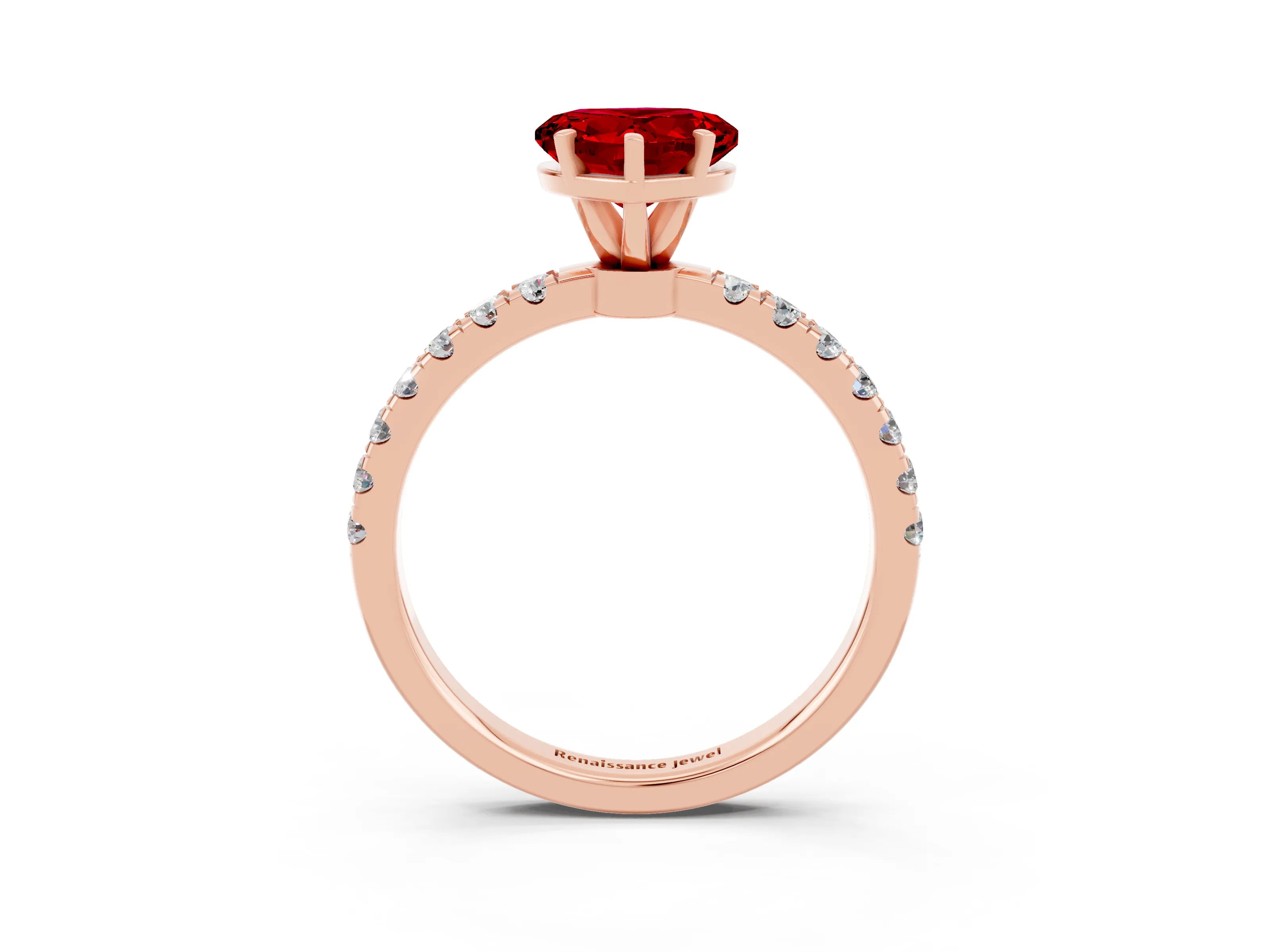 Rose gold Heart Cut Ruby Solitaire Ring with Pavé Accents and Four-Prong Setting_3