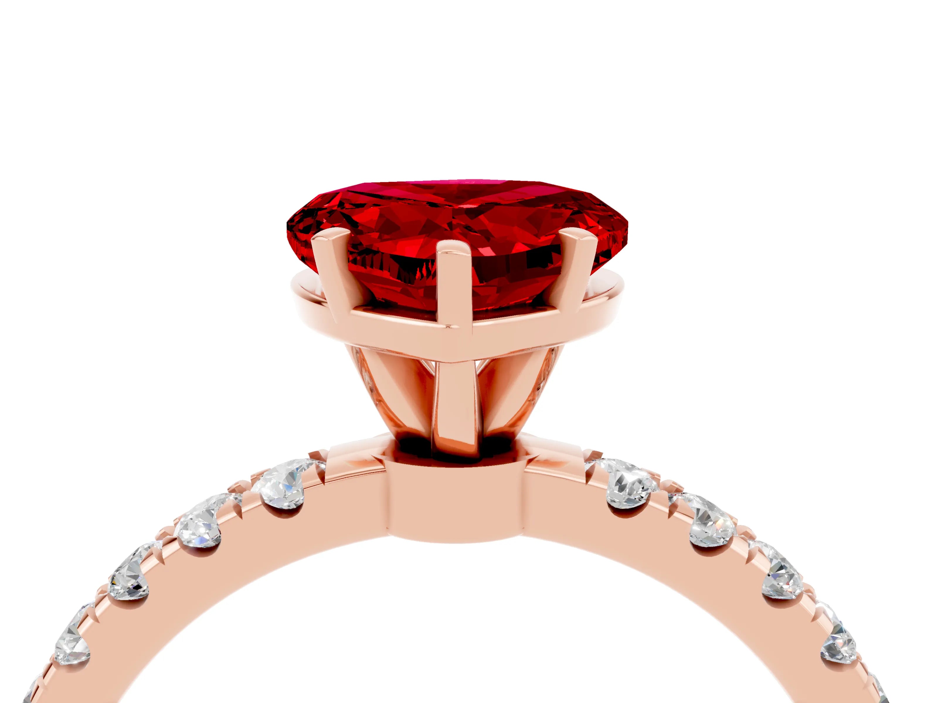 Rose gold Heart Cut Ruby Solitaire Ring with Pavé Accents and Four-Prong Setting_4