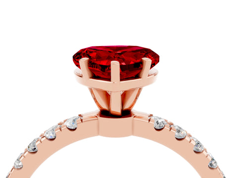 Rose gold Heart Cut Ruby Solitaire Ring with Pavé Accents and Four-Prong Setting_4